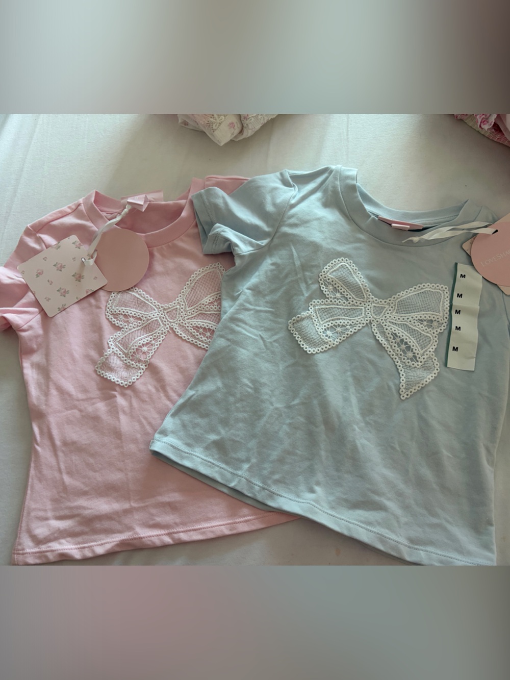 Love shack fancy x target girls Pink bow Light Blue bow t shirt x2
